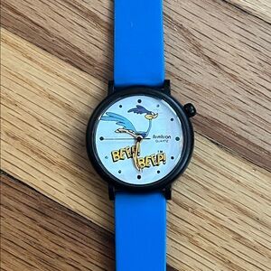 Blue Vintage Looney Toons Road Runner Wristwatch waterproof beep beep
